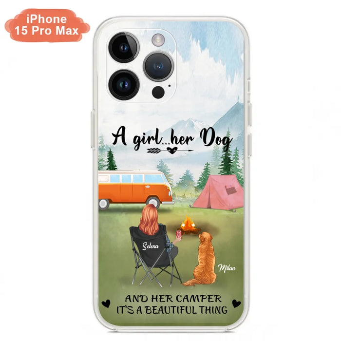 Custom Personalized Dog Mom Camping Phone Case - Mom With Upto 4 Dogs - Best Gift For Dog Lovers - For iPhone And Samsung Phone Case