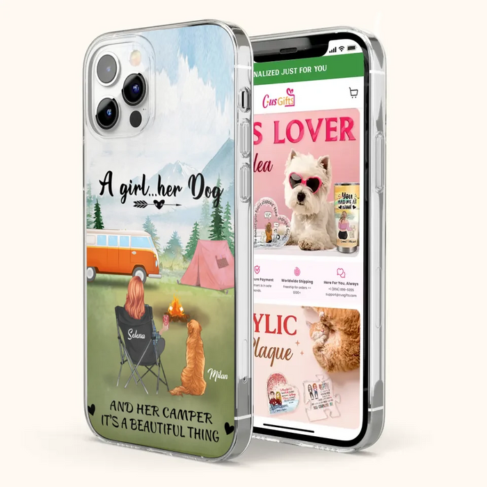 Custom Personalized Dog Mom Camping Phone Case - Mom With Upto 4 Dogs - Best Gift For Dog Lovers - For iPhone And Samsung Phone Case