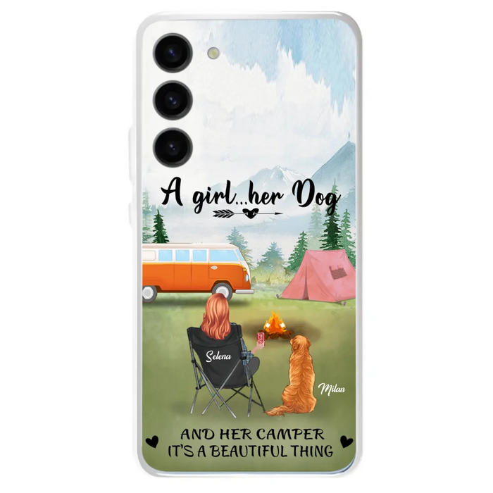 Custom Personalized Dog Mom Camping Phone Case - Mom With Upto 4 Dogs - Best Gift For Dog Lovers - For iPhone And Samsung Phone Case