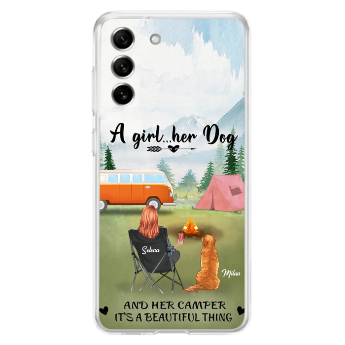 Custom Personalized Dog Mom Camping Phone Case - Mom With Upto 4 Dogs - Best Gift For Dog Lovers - For iPhone And Samsung Phone Case