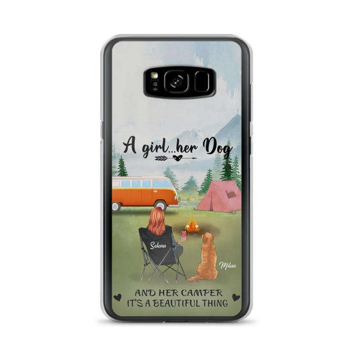 Custom Personalized Dog Mom Camping Phone Case - Mom With Upto 4 Dogs - Best Gift For Dog Lovers - For iPhone And Samsung Phone Case