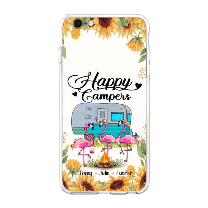 Custom Personalized Camping Flamingo Phone Case - Happy Campers - For iPhone And Samsung Phone Case - JLDWNZ