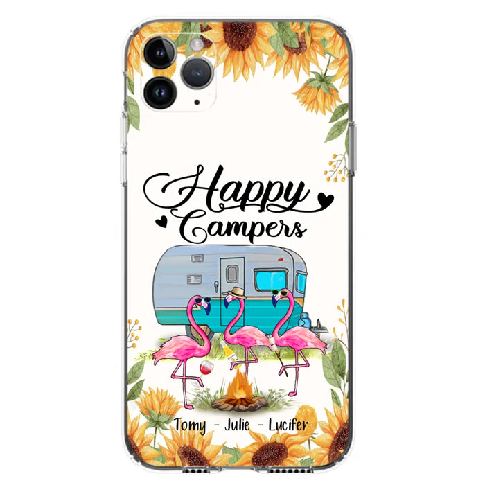 Custom Personalized Camping Flamingo Phone Case - Happy Campers - For iPhone And Samsung Phone Case - JLDWNZ