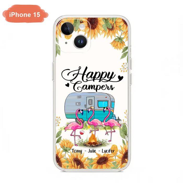 Custom Personalized Camping Flamingo Phone Case - Happy Campers - For iPhone And Samsung Phone Case - JLDWNZ