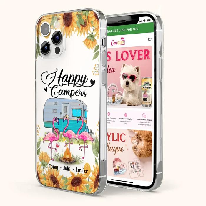 Custom Personalized Camping Flamingo Phone Case - Happy Campers - For iPhone And Samsung Phone Case - JLDWNZ