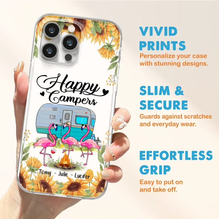 Custom Personalized Camping Flamingo Phone Case - Happy Campers - For iPhone And Samsung Phone Case - JLDWNZ