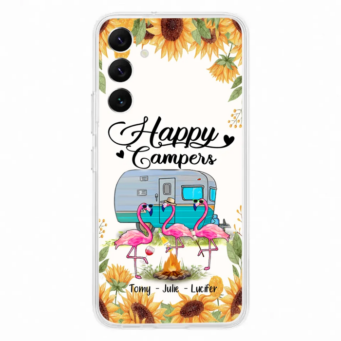 Custom Personalized Camping Flamingo Phone Case - Happy Campers - For iPhone And Samsung Phone Case - JLDWNZ