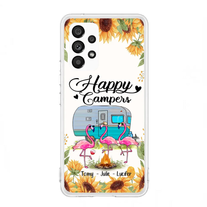 Custom Personalized Camping Flamingo Phone Case - Happy Campers - For iPhone And Samsung Phone Case - JLDWNZ