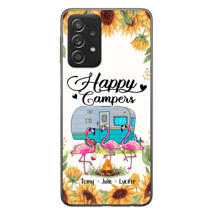 Custom Personalized Camping Flamingo Phone Case - Happy Campers - For iPhone And Samsung Phone Case - JLDWNZ