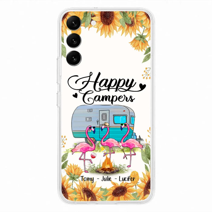 Custom Personalized Camping Flamingo Phone Case - Happy Campers - For iPhone And Samsung Phone Case - JLDWNZ