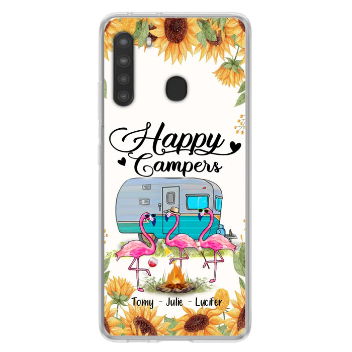 Custom Personalized Camping Flamingo Phone Case - Happy Campers - For iPhone And Samsung Phone Case - JLDWNZ