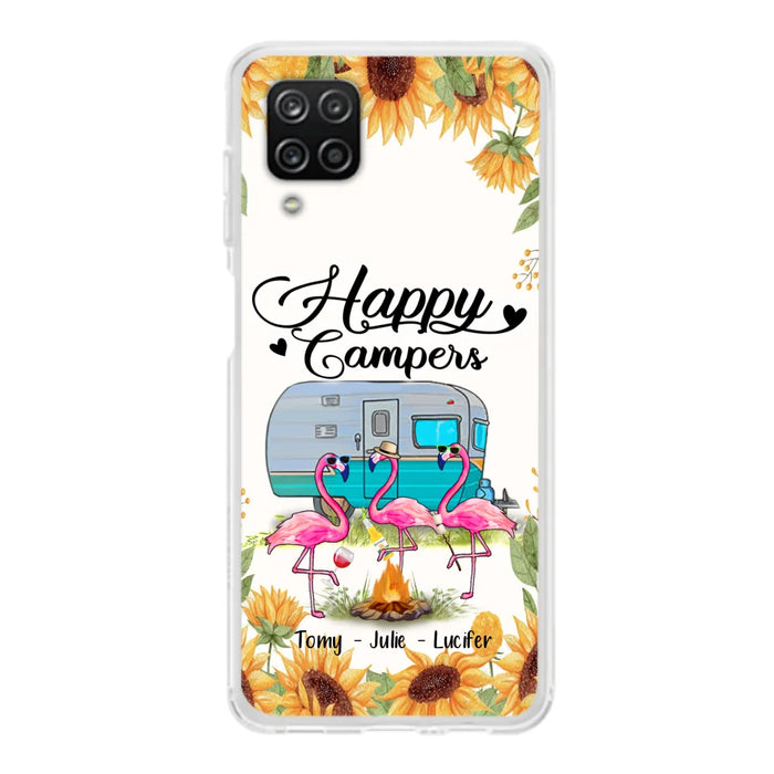 Custom Personalized Camping Flamingo Phone Case - Happy Campers - For iPhone And Samsung Phone Case - JLDWNZ