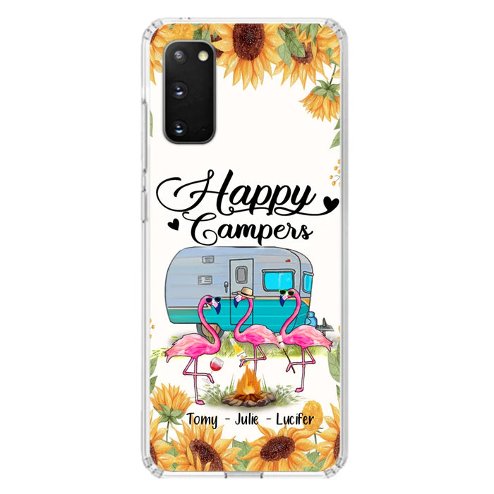 Custom Personalized Camping Flamingo Phone Case - Happy Campers - For iPhone And Samsung Phone Case - JLDWNZ