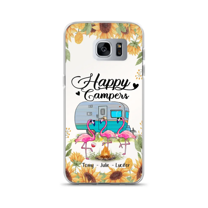 Custom Personalized Camping Flamingo Phone Case - Happy Campers - For iPhone And Samsung Phone Case - JLDWNZ