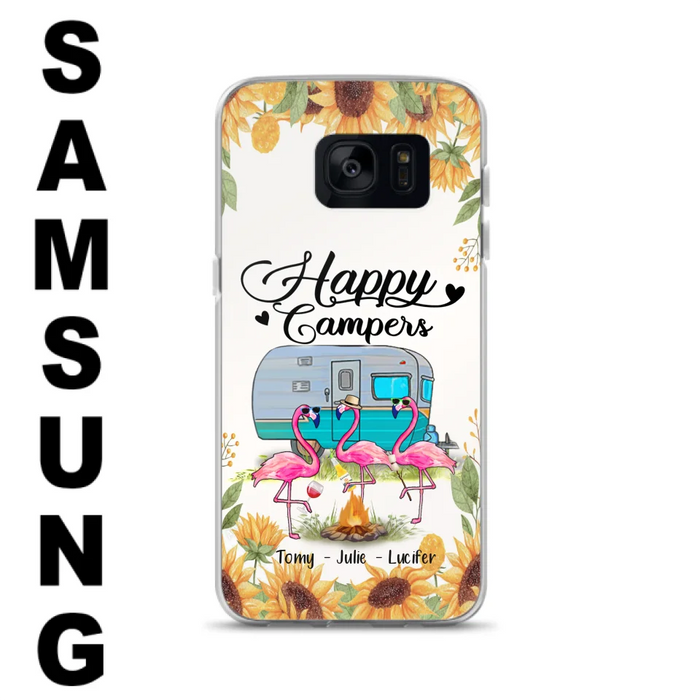 Custom Personalized Camping Flamingo Phone Case - Happy Campers - For iPhone And Samsung Phone Case - JLDWNZ