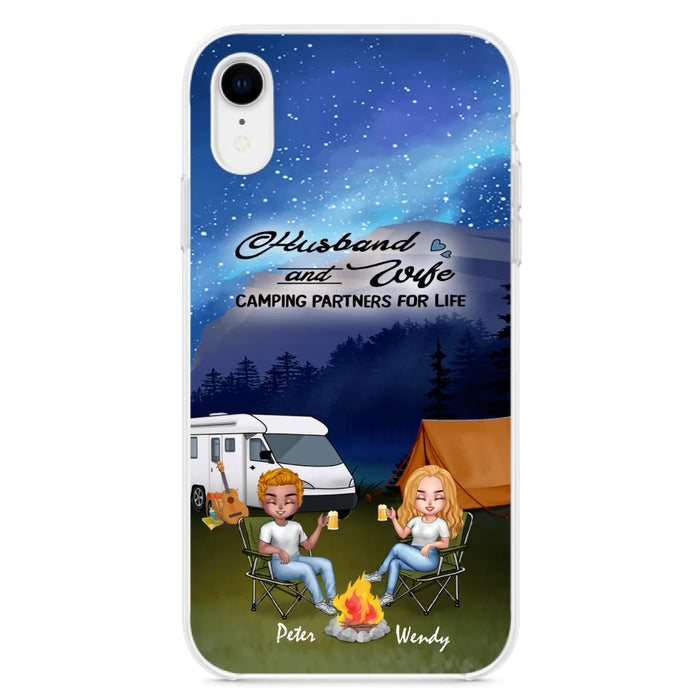 Custom Personalized Camping Night Chibi Phone Case - Couple With Upto 2 Dogs - Gift Idea For Camping Lover - Case For iPhone And Samsung