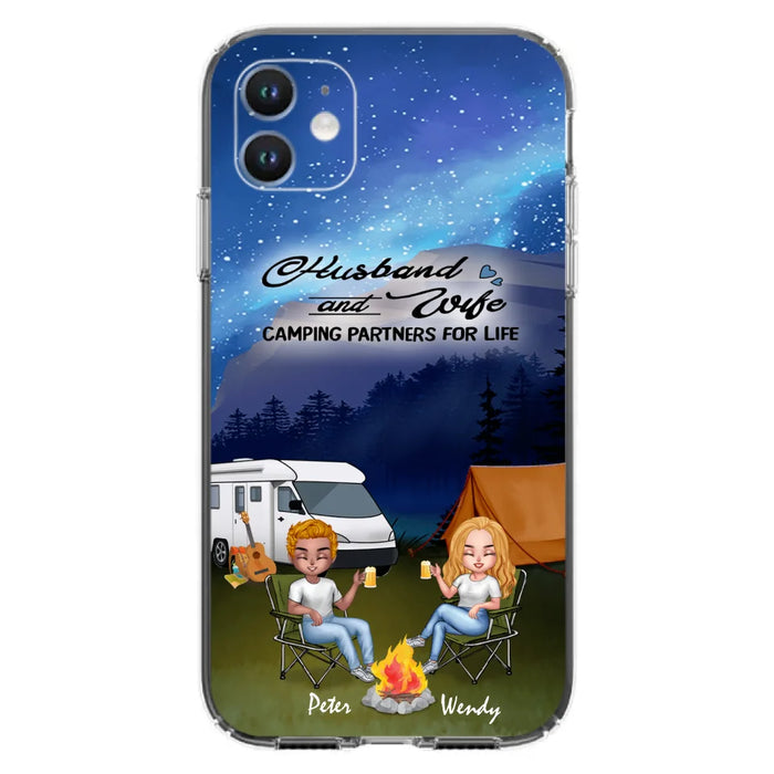 Custom Personalized Camping Night Chibi Phone Case - Couple With Upto 2 Dogs - Gift Idea For Camping Lover - Case For iPhone And Samsung