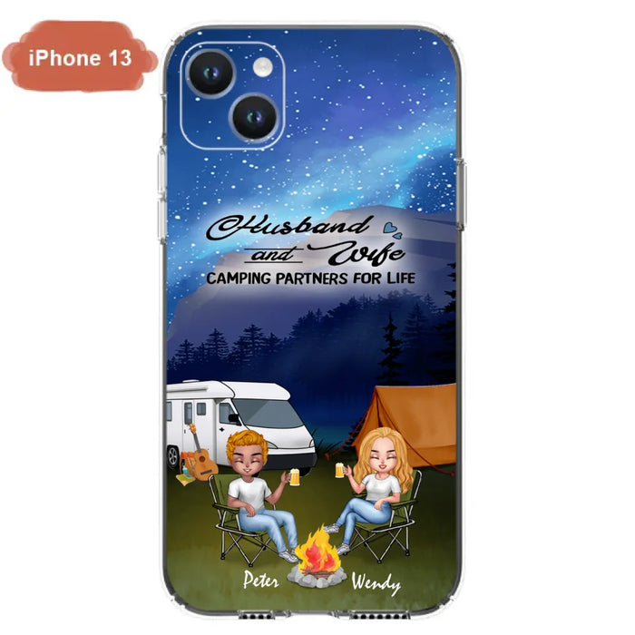 Custom Personalized Camping Night Chibi Phone Case - Couple With Upto 2 Dogs - Gift Idea For Camping Lover - Case For iPhone And Samsung