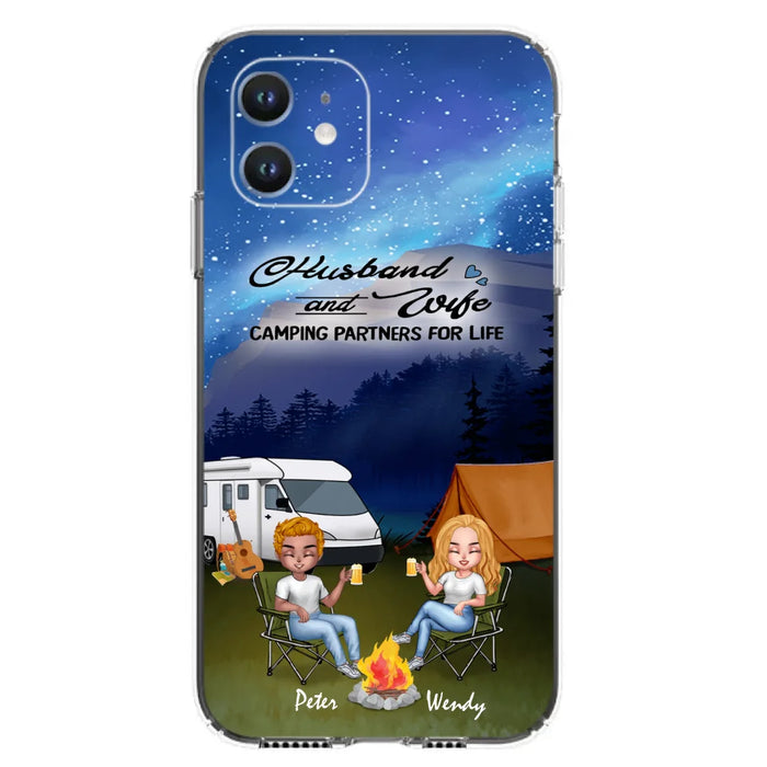 Custom Personalized Camping Night Chibi Phone Case - Couple With Upto 2 Dogs - Gift Idea For Camping Lover - Case For iPhone And Samsung