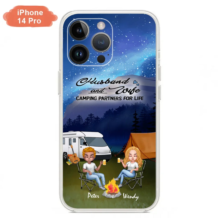 Custom Personalized Camping Night Chibi Phone Case - Couple With Upto 2 Dogs - Gift Idea For Camping Lover - Case For iPhone And Samsung