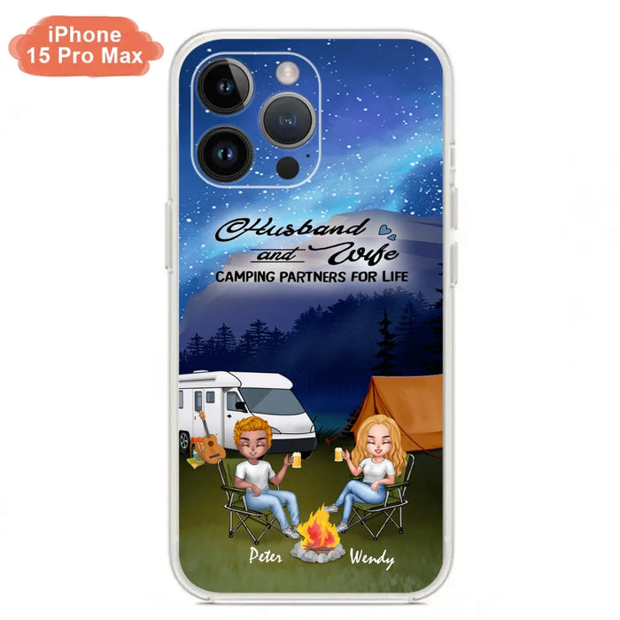 Custom Personalized Camping Night Chibi Phone Case - Couple With Upto 2 Dogs - Gift Idea For Camping Lover - Case For iPhone And Samsung