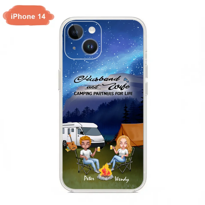 Custom Personalized Camping Night Chibi Phone Case - Couple With Upto 2 Dogs - Gift Idea For Camping Lover - Case For iPhone And Samsung