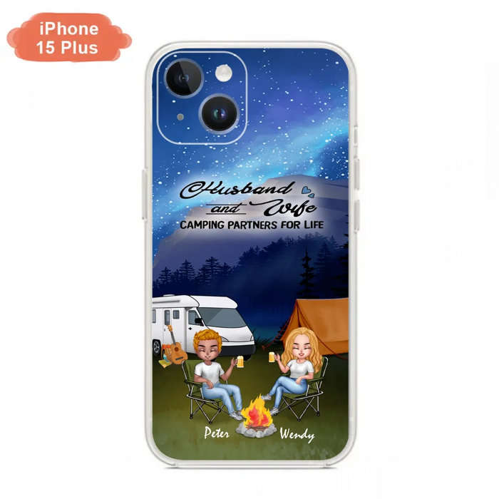 Custom Personalized Camping Night Chibi Phone Case - Couple With Upto 2 Dogs - Gift Idea For Camping Lover - Case For iPhone And Samsung