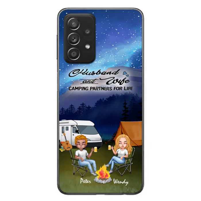 Custom Personalized Camping Night Chibi Phone Case - Couple With Upto 2 Dogs - Gift Idea For Camping Lover - Case For iPhone And Samsung