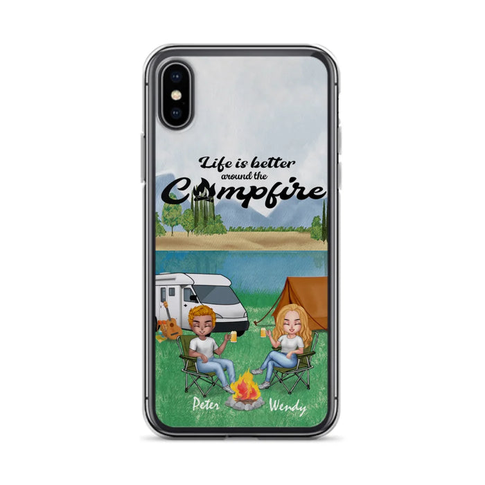 Custom Personalized Camping Chibi Phone Case - Couple With Upto 2 Dogs - Gift Idea For Camping Lover - Case For iPhone And Samsung