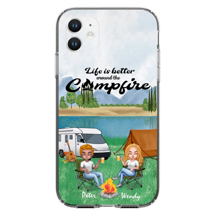 Custom Personalized Camping Chibi Phone Case - Couple With Upto 2 Dogs - Gift Idea For Camping Lover - Case For iPhone And Samsung