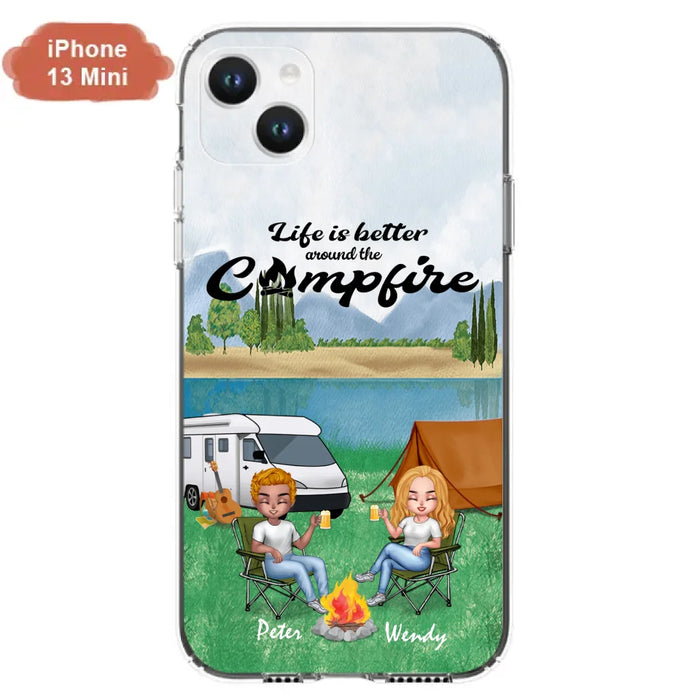 Custom Personalized Camping Chibi Phone Case - Couple With Upto 2 Dogs - Gift Idea For Camping Lover - Case For iPhone And Samsung