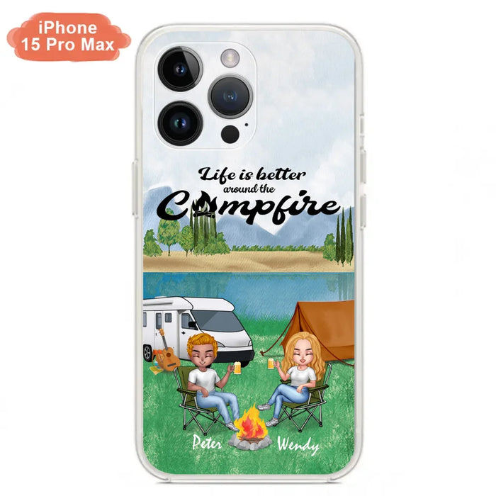 Custom Personalized Camping Chibi Phone Case - Couple With Upto 2 Dogs - Gift Idea For Camping Lover - Case For iPhone And Samsung