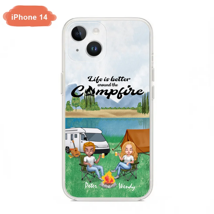 Custom Personalized Camping Chibi Phone Case - Couple With Upto 2 Dogs - Gift Idea For Camping Lover - Case For iPhone And Samsung