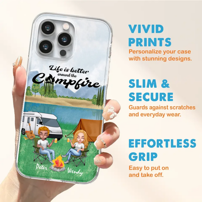 Custom Personalized Camping Chibi Phone Case - Couple With Upto 2 Dogs - Gift Idea For Camping Lover - Case For iPhone And Samsung