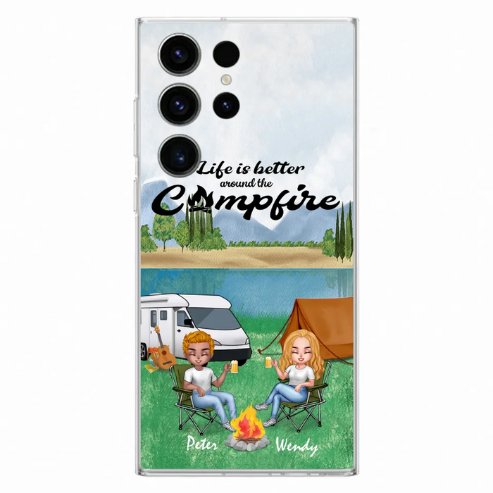 Custom Personalized Camping Chibi Phone Case - Couple With Upto 2 Dogs - Gift Idea For Camping Lover - Case For iPhone And Samsung