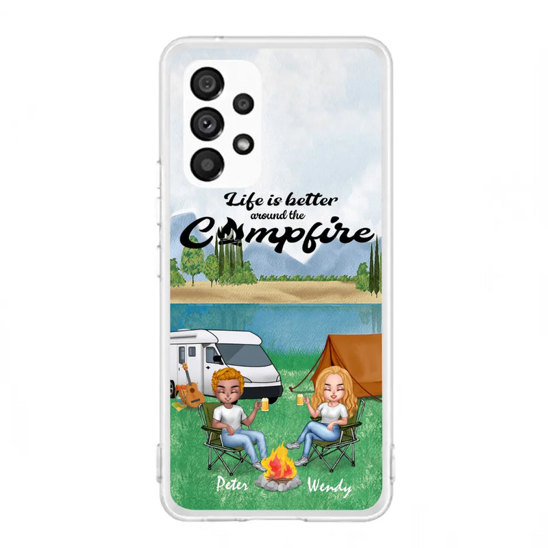 Custom Personalized Camping Chibi Phone Case - Couple With Upto 2 Dogs - Gift Idea For Camping Lover - Case For iPhone And Samsung