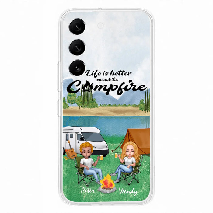 Custom Personalized Camping Chibi Phone Case - Couple With Upto 2 Dogs - Gift Idea For Camping Lover - Case For iPhone And Samsung