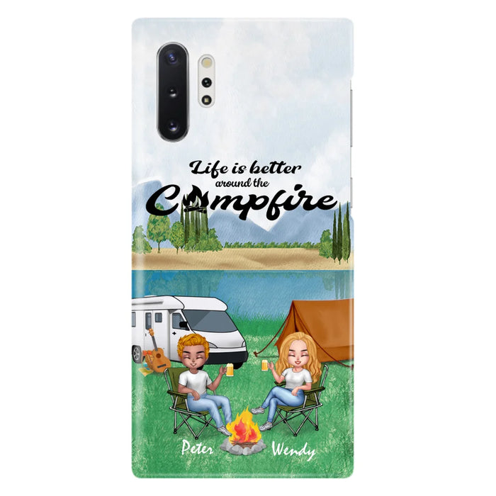 Custom Personalized Camping Chibi Phone Case - Couple With Upto 2 Dogs - Gift Idea For Camping Lover - Case For iPhone And Samsung