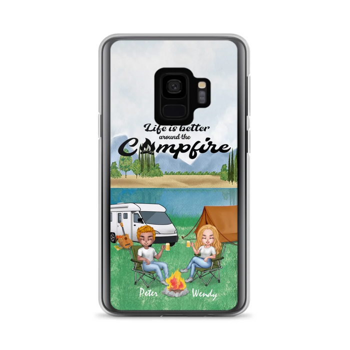 Custom Personalized Camping Chibi Phone Case - Couple With Upto 2 Dogs - Gift Idea For Camping Lover - Case For iPhone And Samsung