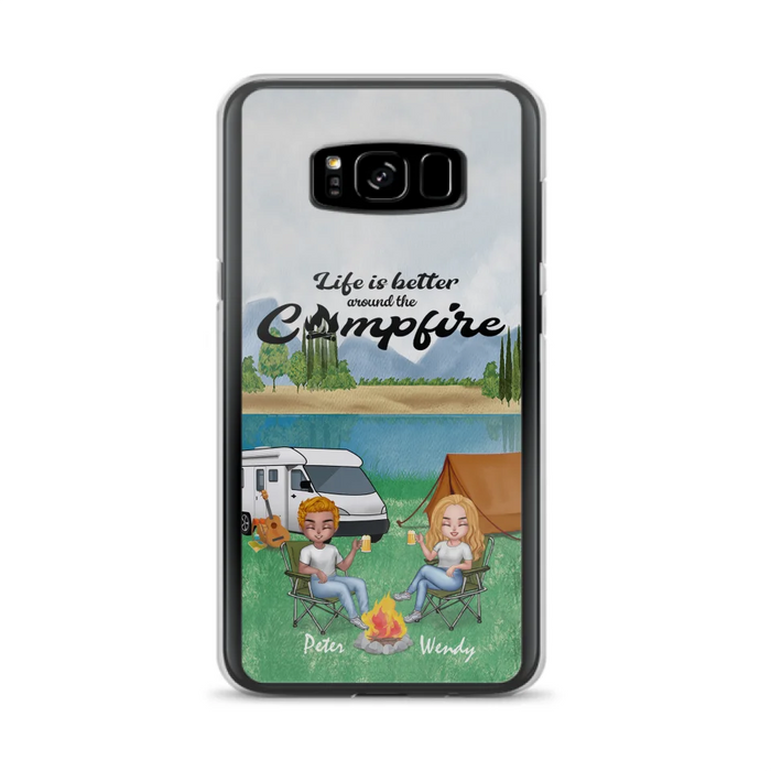 Custom Personalized Camping Chibi Phone Case - Couple With Upto 2 Dogs - Gift Idea For Camping Lover - Case For iPhone And Samsung