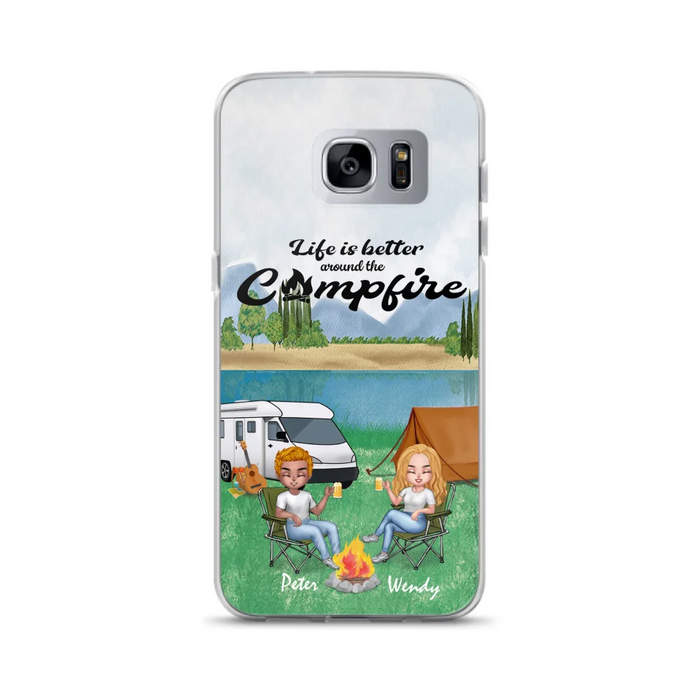 Custom Personalized Camping Chibi Phone Case - Couple With Upto 2 Dogs - Gift Idea For Camping Lover - Case For iPhone And Samsung