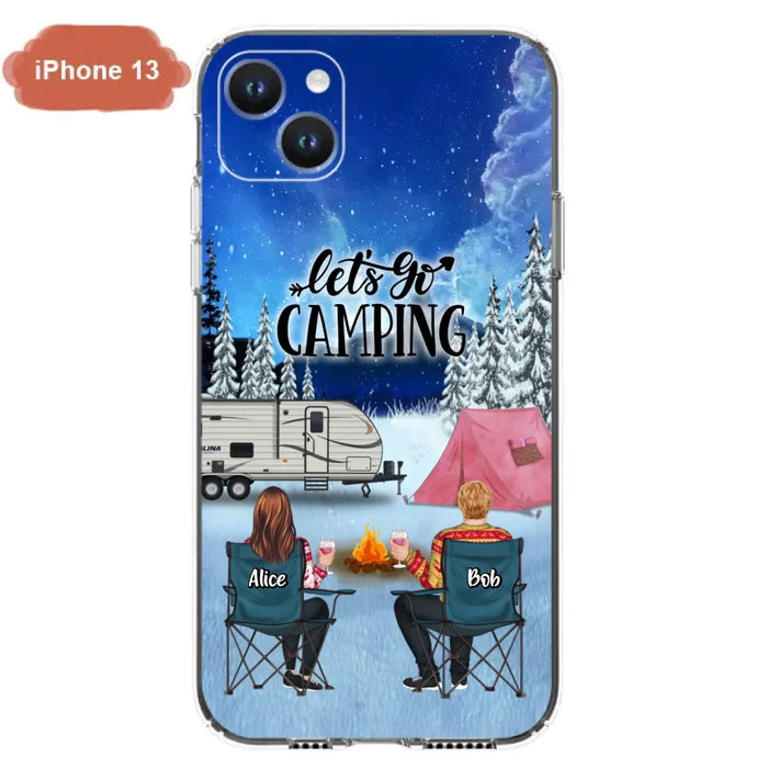 Custom Personalized Christmas Camping Phone Case - Christmas Gift For Family/ Couple/ Camping Lover - Upto 2 Kids and 3 Pets - Let's Go Camping - Case For iPhone And Samsung