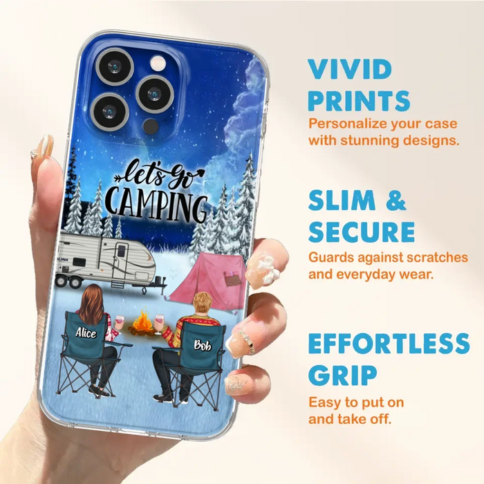 Custom Personalized Christmas Camping Phone Case - Christmas Gift For Family/ Couple/ Camping Lover - Upto 2 Kids and 3 Pets - Let's Go Camping - Case For iPhone And Samsung