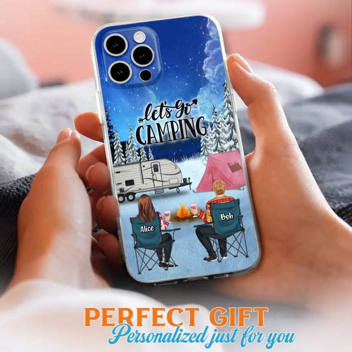 Custom Personalized Christmas Camping Phone Case - Christmas Gift For Family/ Couple/ Camping Lover - Upto 2 Kids and 3 Pets - Let's Go Camping - Case For iPhone And Samsung