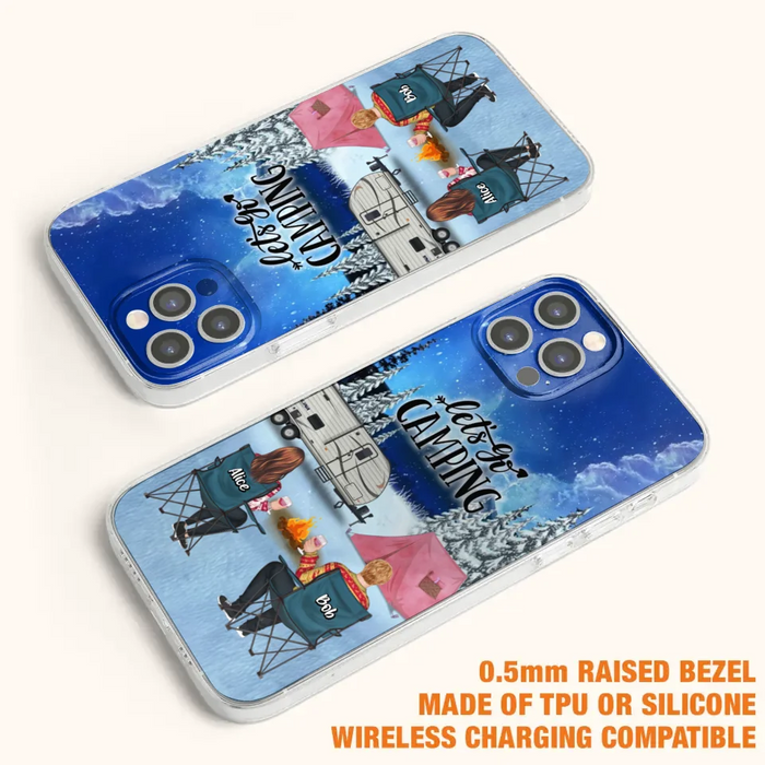 Custom Personalized Christmas Camping Phone Case - Christmas Gift For Family/ Couple/ Camping Lover - Upto 2 Kids and 3 Pets - Let's Go Camping - Case For iPhone And Samsung