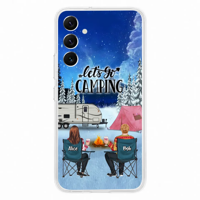 Custom Personalized Christmas Camping Phone Case - Christmas Gift For Family/ Couple/ Camping Lover - Upto 2 Kids and 3 Pets - Let's Go Camping - Case For iPhone And Samsung