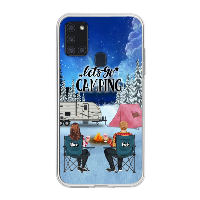 Custom Personalized Christmas Camping Phone Case - Christmas Gift For Family/ Couple/ Camping Lover - Upto 2 Kids and 3 Pets - Let's Go Camping - Case For iPhone And Samsung