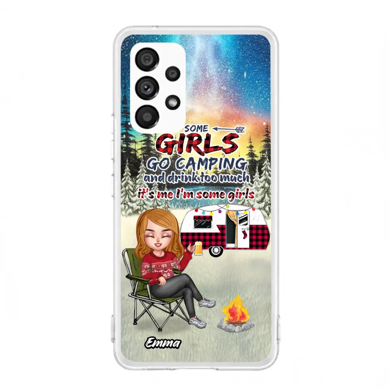 Personalized Xmas Camping Girl Phone Case - Christmas Gift For Camping Lover - Up to 3 Dogs - Some Girls Go Camping And Drink Too Much - iPhone And Samsung