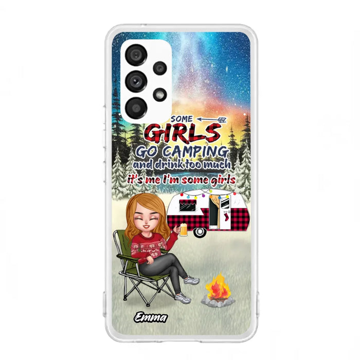 Custom Personalized Xmas Camping Girl Phone Case - Christmas Gift For Camping Lover - Upto 3 Dogs - Some Girls Go Camping And Drink Too Much - Case For iPhone And Samsung