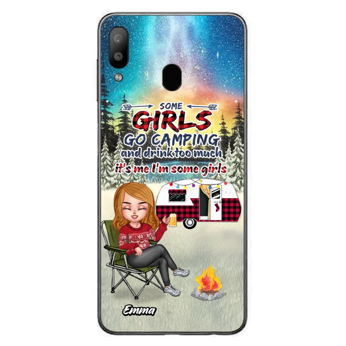 Custom Personalized Xmas Camping Girl Phone Case - Christmas Gift For Camping Lover - Upto 3 Dogs - Some Girls Go Camping And Drink Too Much - Case For iPhone And Samsung